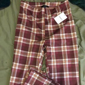 New forever 21 berry plaid high-rise leggings